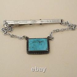 Vintage Old Navajo Handcrafted Sterling Silver Genuine Turquoise Tie Bar