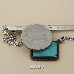 Vintage Old Navajo Handcrafted Sterling Silver Genuine Turquoise Tie Bar