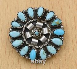 Vintage Old Navajo Pawn Sterling Silver Kingman Turquoise Cluster Pin Pendant