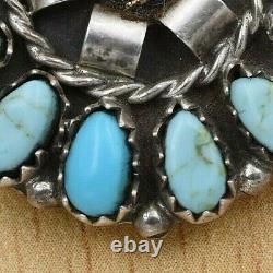 Vintage Old Navajo Pawn Sterling Silver Kingman Turquoise Cluster Pin Pendant