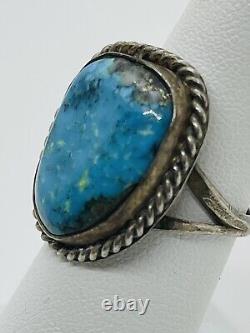 Vintage Old Navajo Silver Ring with Natural Godber Burnham Quartz Turquoise