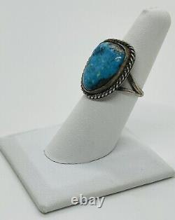 Vintage Old Navajo Silver Ring with Natural Godber Burnham Quartz Turquoise