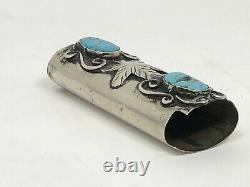 Vintage Old Navajo Sterling Silver Turquoise Cigarette Lighter Case Holder