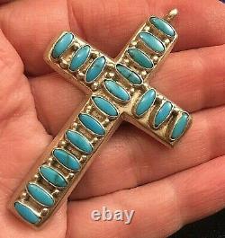 Vintage Old Pawn American Turquoise Cross Pendant Silver Navajo 65 mm 22g