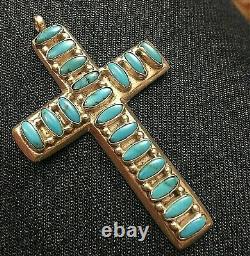 Vintage Old Pawn American Turquoise Cross Pendant Silver Navajo 65 mm 22g