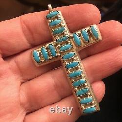 Vintage Old Pawn American Turquoise Cross Pendant Silver Navajo 65 mm 22g