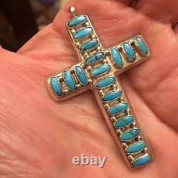 Vintage Old Pawn American Turquoise Cross Pendant Silver Navajo 65 mm 22g