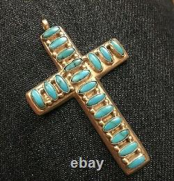 Vintage Old Pawn American Turquoise Cross Pendant Silver Navajo 65 mm 22g