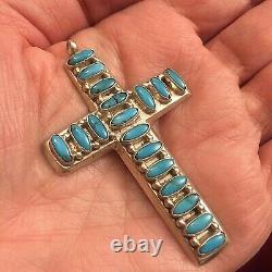 Vintage Old Pawn American Turquoise Cross Pendant Silver Navajo 65 mm 22g