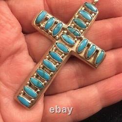 Vintage Old Pawn American Turquoise Cross Pendant Silver Navajo 65 mm 22g