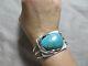 Vintage Old Pawn N. American Large Turquoise/Leafs Sterling Cuff Bracelet