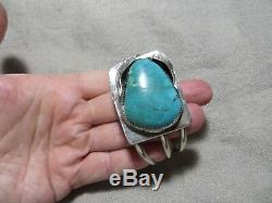 Vintage Old Pawn N. American Large Turquoise/Leafs Sterling Cuff Bracelet