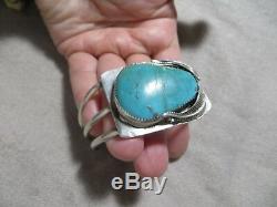 Vintage Old Pawn N. American Large Turquoise/Leafs Sterling Cuff Bracelet