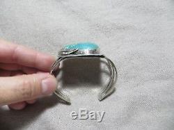 Vintage Old Pawn N. American Large Turquoise/Leafs Sterling Cuff Bracelet