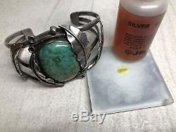 Vintage Old Pawn NAVAJO Sterling Silver TURQUOISE 6.75 Cuff Bracelet (40.1g)