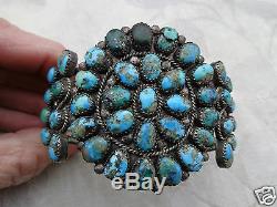 Vintage Old Pawn Native American Indian Navajo Turquoise Silver Cuff Bracelet