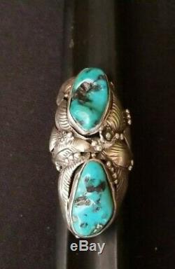 Vintage Old Pawn Native American Sterling and Turquoise Ring Tom Willete