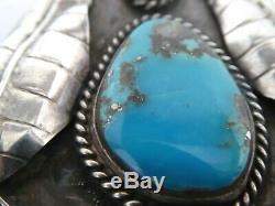 Vintage Old Pawn Navajo Feather Sterling Blue Turquoise Coral Necklace Pendant