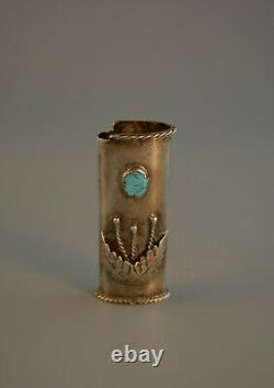 Vintage Old Pawn Navajo Indian Lighter Case Cover Sterling Silver Turquoise