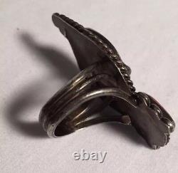 Vintage Old Pawn Navajo Sterling Silver Bisbee Turquoise Coral Ring Sz 8