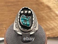 Vintage Old Pawn Navajo Sterling Silver Turquoise Bear Paw Ring Size 11-29.25