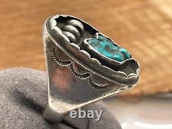 Vintage Old Pawn Navajo Sterling Silver Turquoise Bear Paw Ring Size 11-29.25