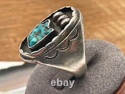 Vintage Old Pawn Navajo Sterling Silver Turquoise Bear Paw Ring Size 11-29.25