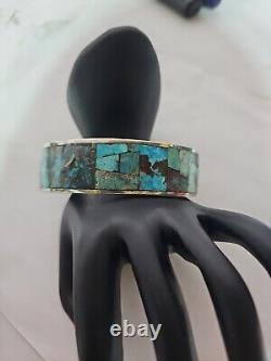 Vintage Old Pawn Navajo Sterling Silver Turquoise Mens Cuff Bracelet 8.5 In 22mm