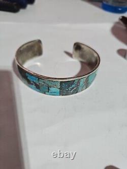 Vintage Old Pawn Navajo Sterling Silver Turquoise Mens Cuff Bracelet 8.5 In 22mm