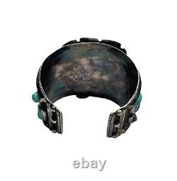 Vintage Old Pawn Navajo Sterling Silver & Turquoise Wide Cuff Bracelet