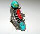 Vintage Old Pawn Navajo Sterling Turquoise Coral Ring Sz 5 Native American