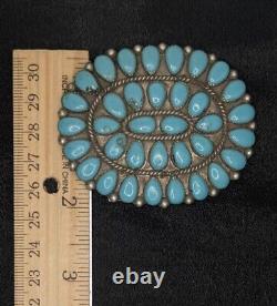 Vintage Old Pawn Navajo/Zuni Sterling 35 Stone Petite Point Turquoise Oval Pin