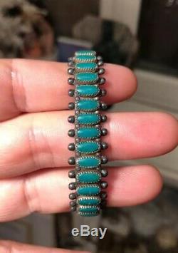 Vintage Old Pawn Navajo or Zuni Sterling Silver & Petit Point Turquoise Bracelet