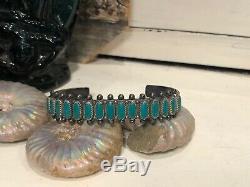 Vintage Old Pawn Navajo or Zuni Sterling Silver & Petit Point Turquoise Bracelet