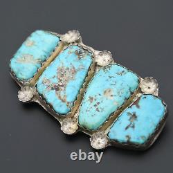 Vintage Old Pawn Traditional Navajo Sterling Silver Genuine Turquoise Brooch