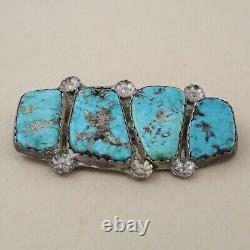 Vintage Old Pawn Traditional Navajo Sterling Silver Genuine Turquoise Brooch