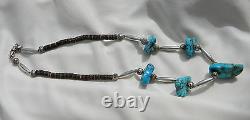 Vintage Old Pawn Turquoise Sterling Hand Made Beads Heishi Necklace 17