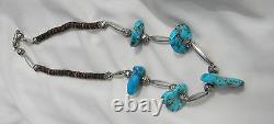 Vintage Old Pawn Turquoise Sterling Hand Made Beads Heishi Necklace 17