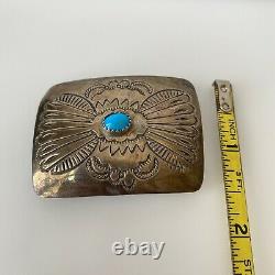 Vintage Old Sterling Silver 925 Navajo Native American Turquoise Belt Buckle