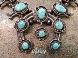 Vintage Old Sterling Silver & Turquoise Squash Blossom Necklace 278 Grams