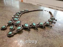 Vintage Old Sterling Silver & Turquoise Squash Blossom Necklace 278 Grams