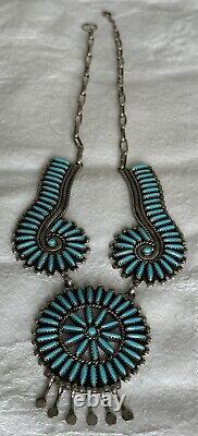 Vintage Original JOE CORBET Needlepoint Turquoise & Sterling Necklace NAVAJO