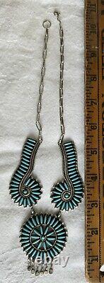 Vintage Original JOE CORBET Needlepoint Turquoise & Sterling Necklace NAVAJO