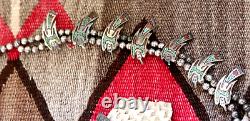 Vintage PEYOTE BIRD SQUASH BLOSSOM NECKLACE sterling Navajo chip inlay turquoise