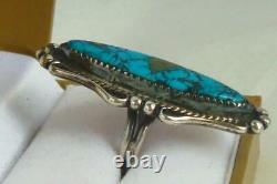 Vintage Pawn Navajo BEN YAZZIE Signed LONG Turquoise Sterling Silver Ring! Sz 7