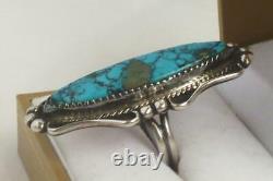 Vintage Pawn Navajo BEN YAZZIE Signed LONG Turquoise Sterling Silver Ring! Sz 7