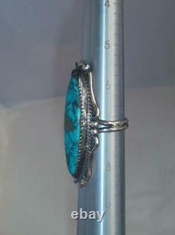 Vintage Pawn Navajo BEN YAZZIE Signed LONG Turquoise Sterling Silver Ring! Sz 7