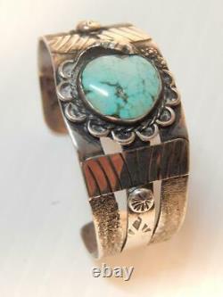 Vintage Pawn Navajo Indian Sterling Silver Turquoise Cuff Bracelet