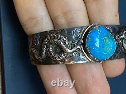 Vintage Pawn Navajo Sterling Silver Blue Turquoise Large Wide Cuff Bracelet 42g