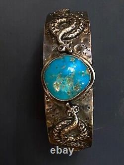 Vintage Pawn Navajo Sterling Silver Blue Turquoise Large Wide Cuff Bracelet 42g